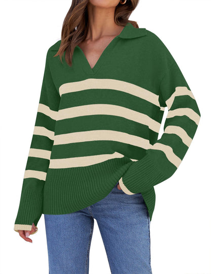 Loose Striped V-Neck Knit Sweater