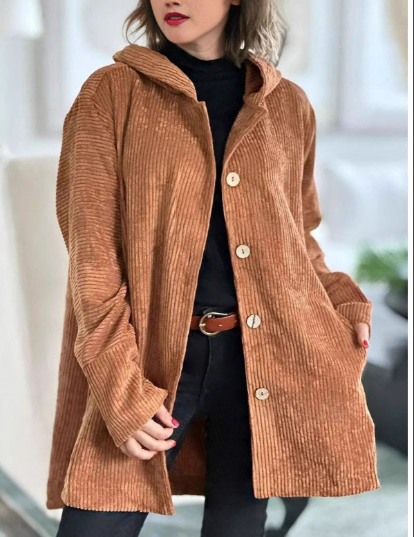 Hooded Corduroy Button-Up Casual Jacket
