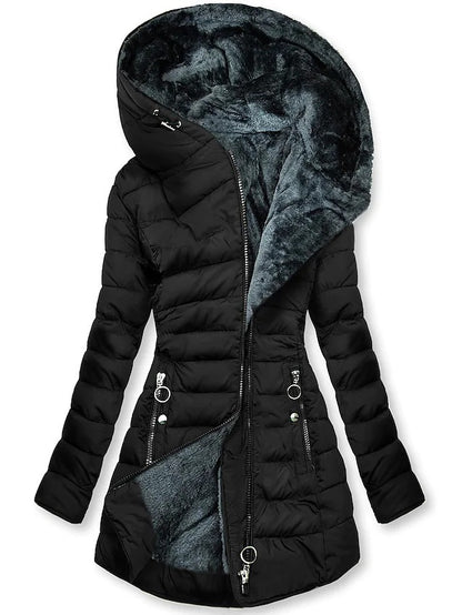Plush Hooded Mid-Length Puffer Coat