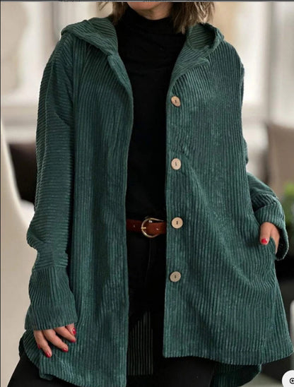 Hooded Corduroy Button-Up Casual Jacket