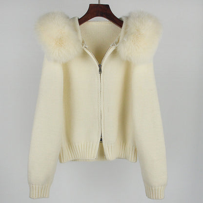 Women’s Fox Fur Hooded Zipper Coat