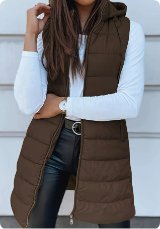 Hooded Quilted Zipper Vest Coat