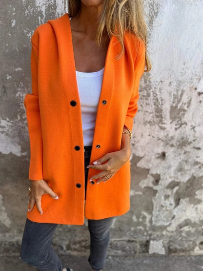 Loose Fit Hooded Solid Color Cardigan