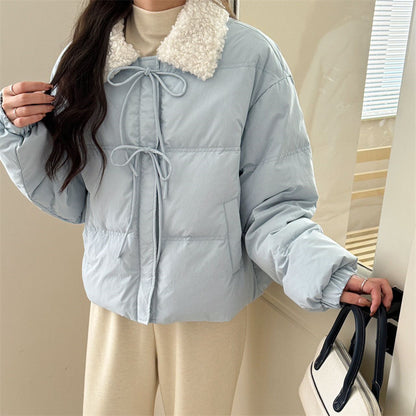 Small Blue Short Style Lambswool Down Jacket