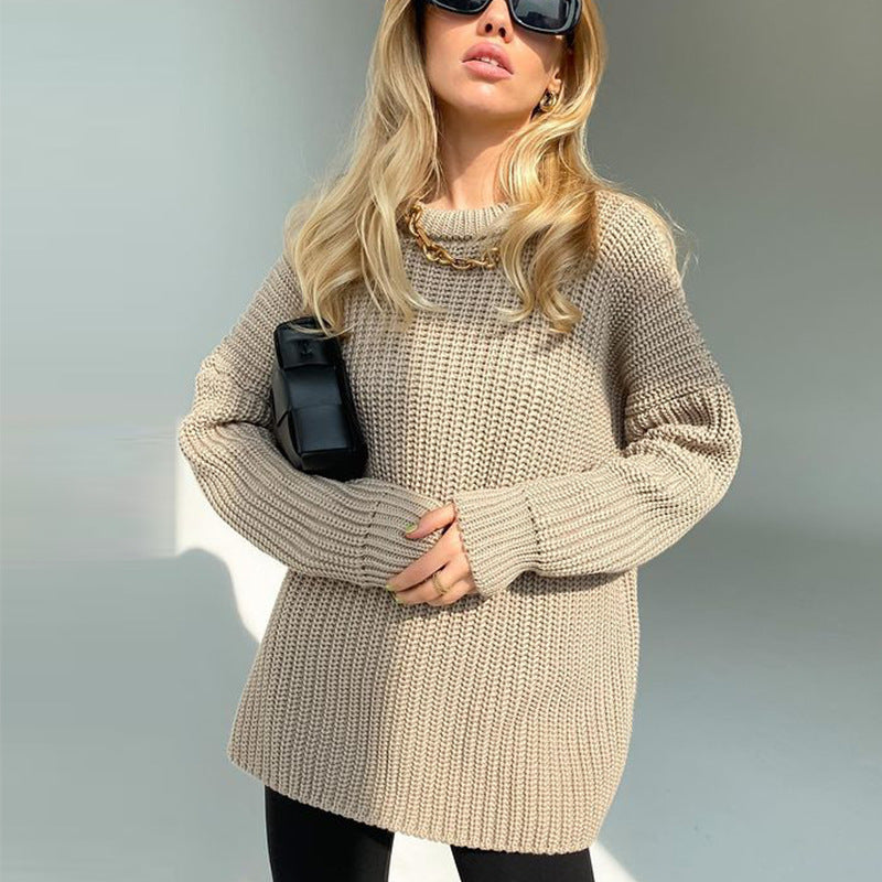 Minimalist Ribbed Knit Round Neck Sweater