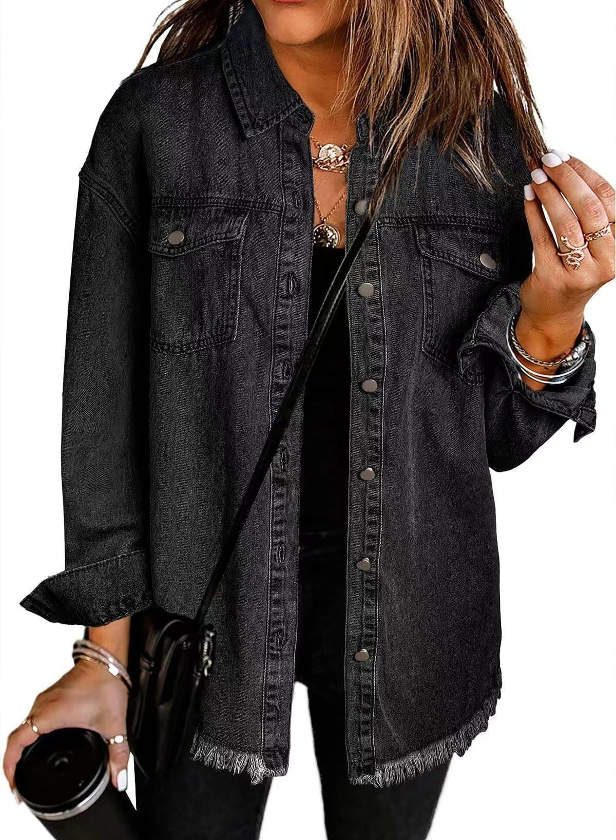 Frayed Hem Washed Denim Jacket