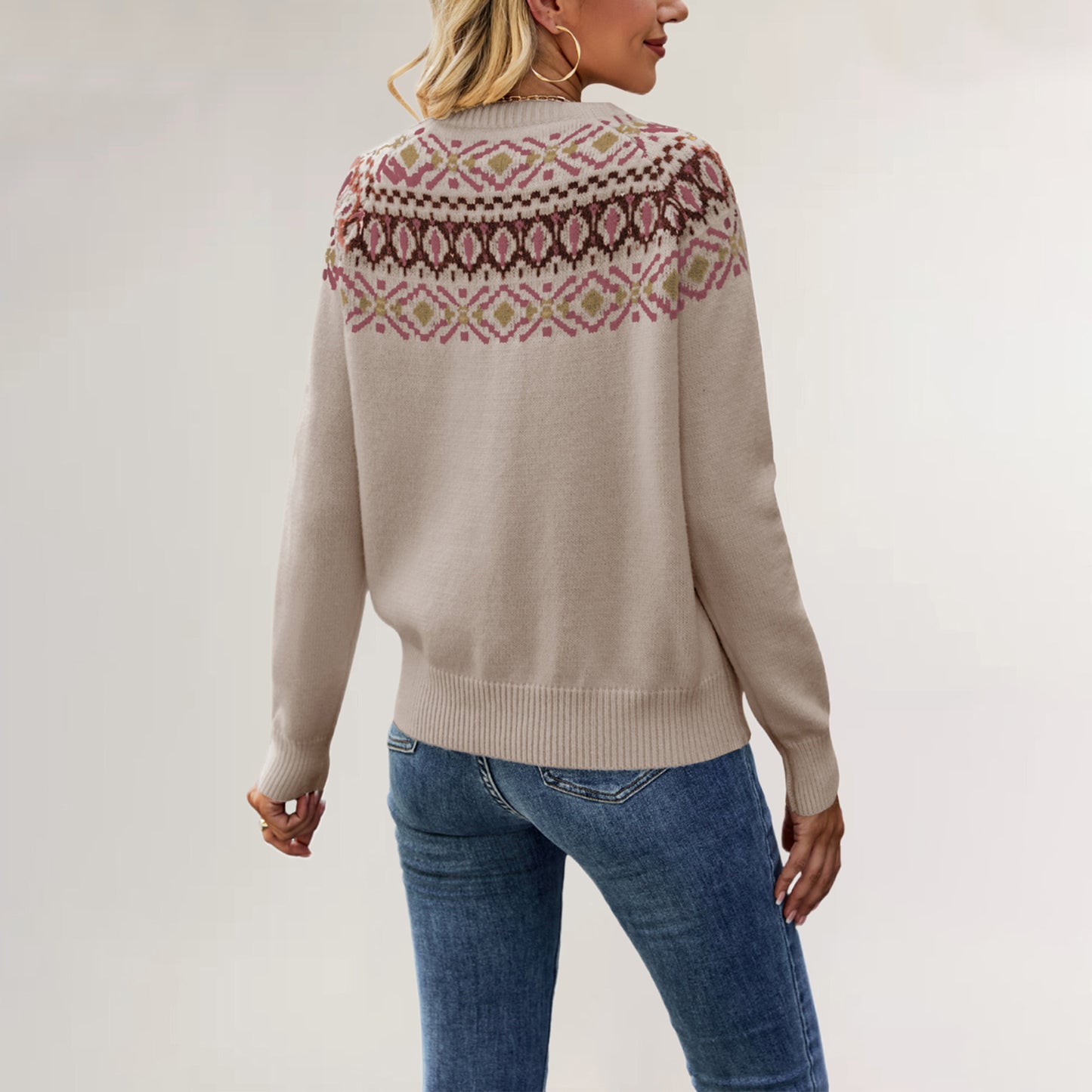 Nordic Pattern Knit Pullover Sweater