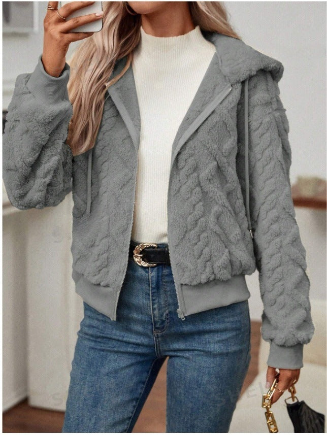 Cozy Hooded Knit Fleece Cardigan