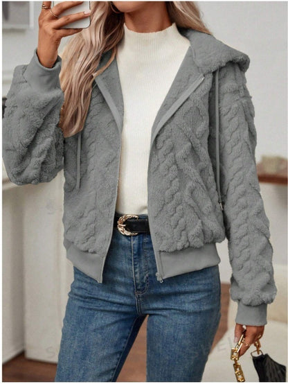 Cozy Hooded Knit Fleece Cardigan