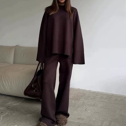 Round Neck Knit Wide Leg Set