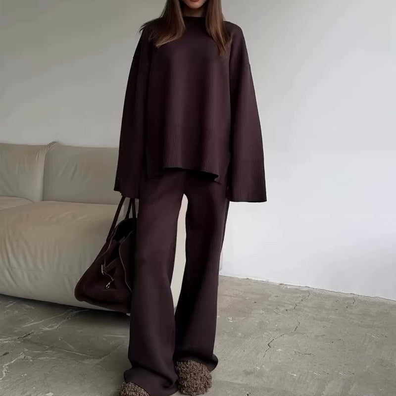 Round Neck Knit Wide Leg Set
