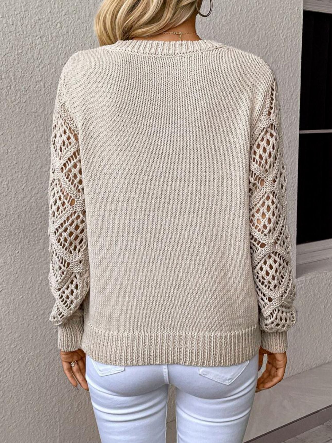 Hollow Sleeve V-Neck Knit Pullover