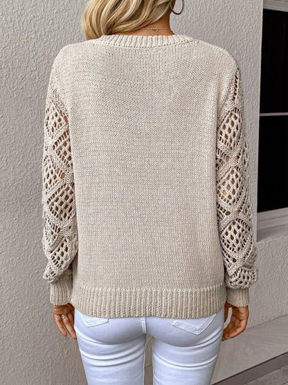 Hollow Sleeve V-Neck Knit Pullover