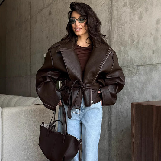 Short Belted Leather Jacket