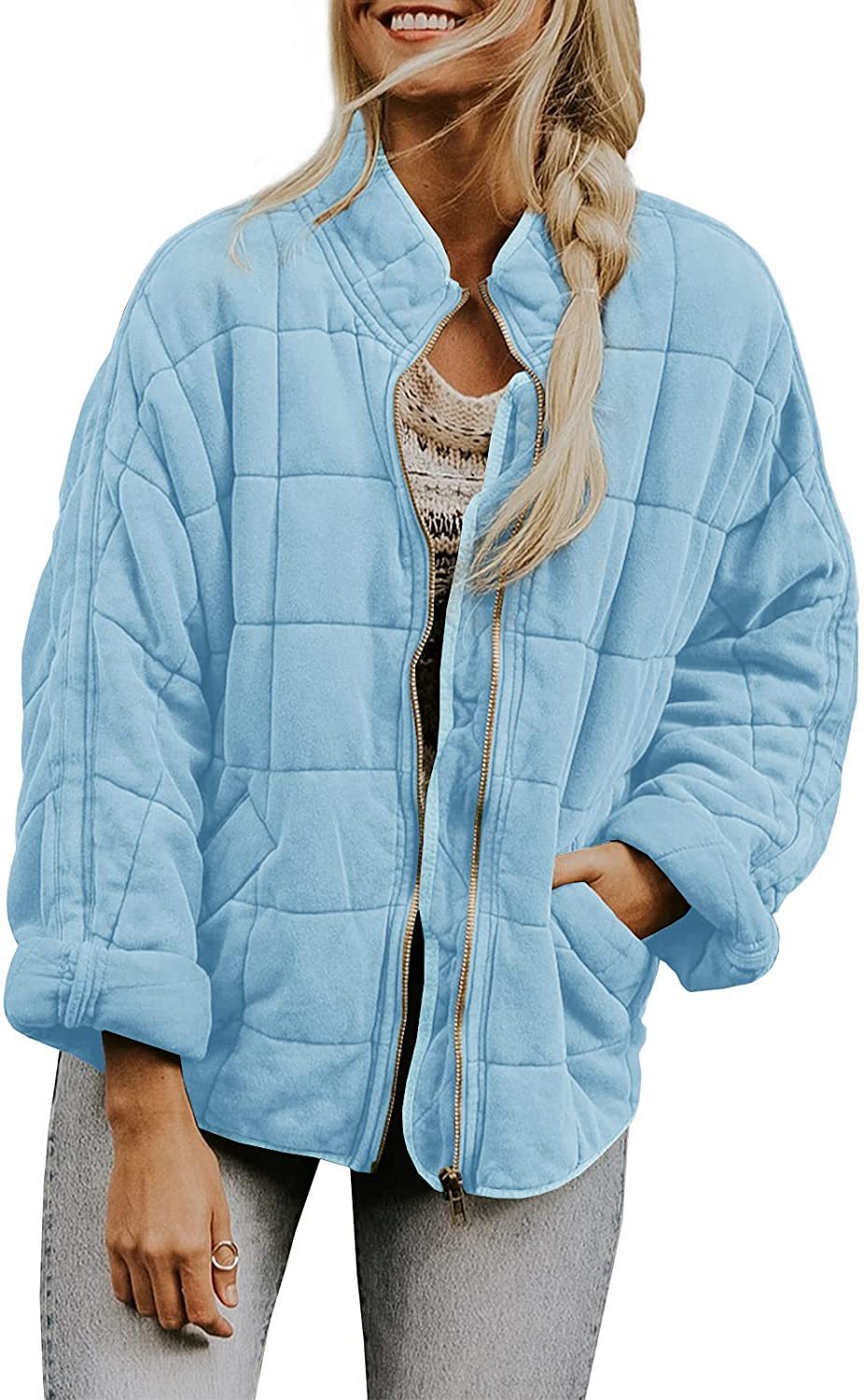 Solid Color Stand Collar Zip-Up Jacket