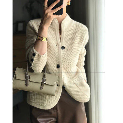 Wool Stand Neck Knit Cardigan