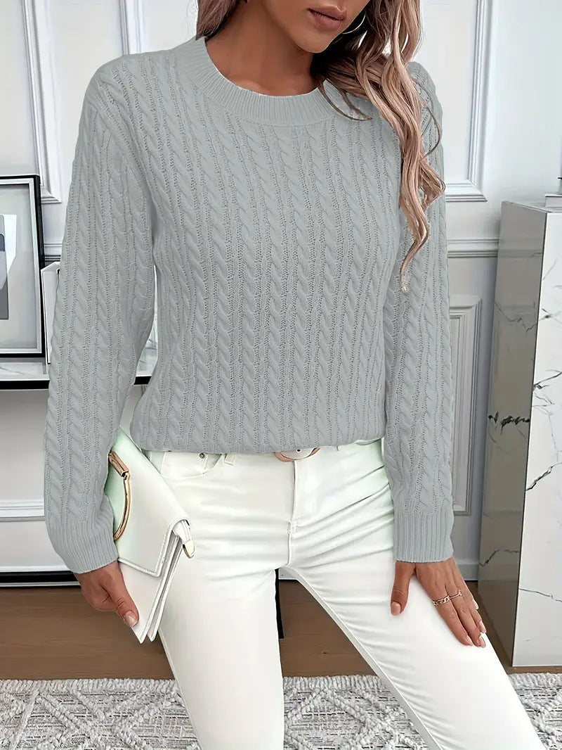Classic Twist Knit Round Neck Sweater