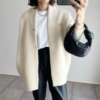 Soft Round Neck Knit Coat