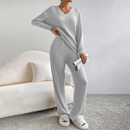 V-Neck Ribbed Knit Two-Piece Lounge Set