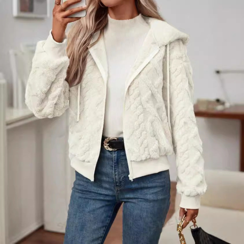 Cozy Hooded Knit Fleece Cardigan