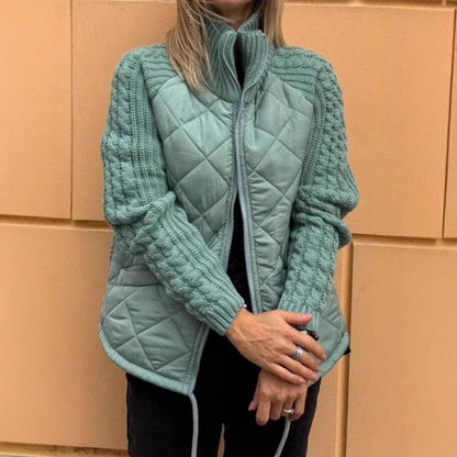 Stand Collar Quilted Knitted Jacket