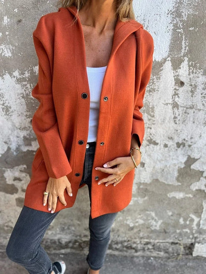 Loose Fit Hooded Solid Color Cardigan