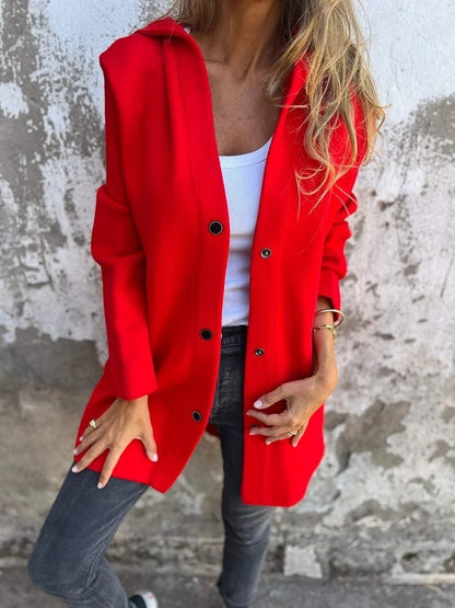 Loose Fit Hooded Solid Color Cardigan