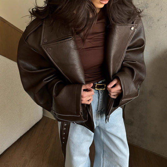 Short Belted Leather Jacket