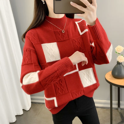 Patchwork Knit Pullover Sweater