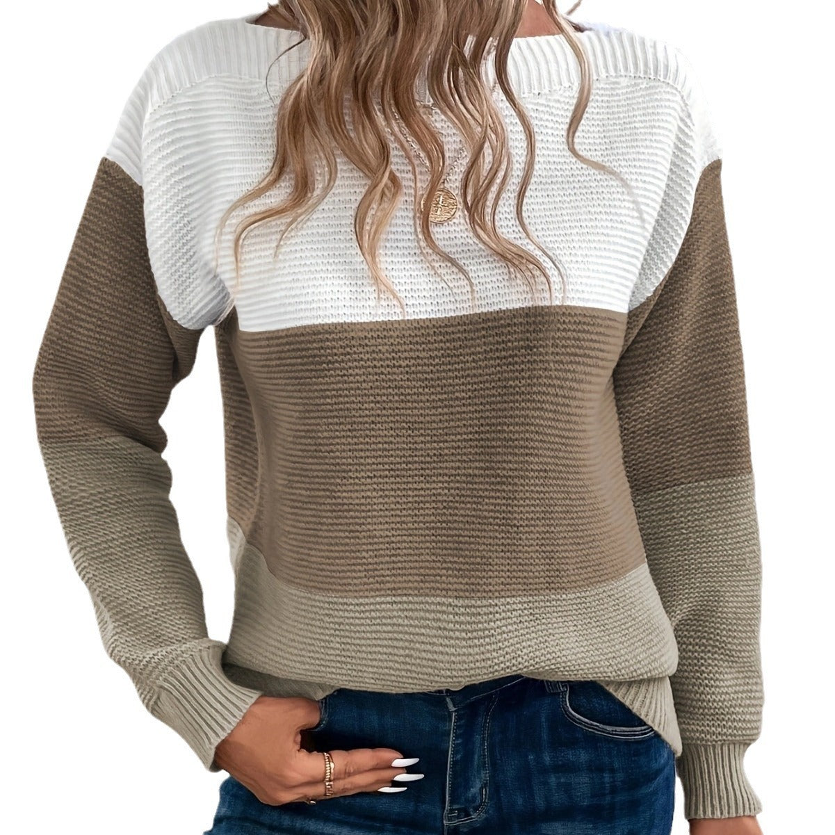 Colorblock Round Neck Knit Sweater