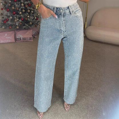 Sparkle High-Waist Straight-Leg Jeans
