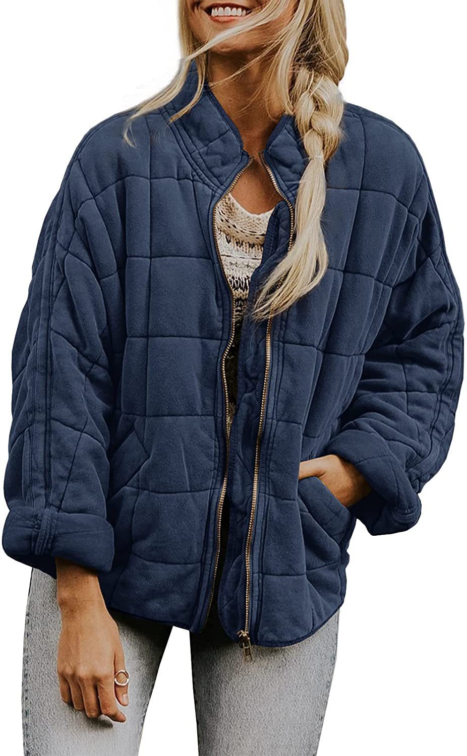 Solid Color Stand Collar Zip-Up Jacket