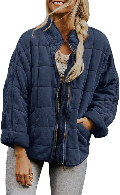 Solid Color Stand Collar Zip-Up Jacket