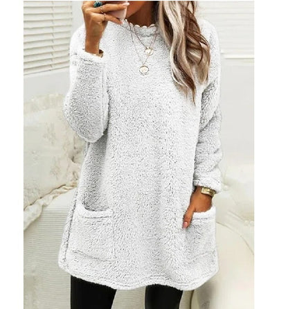 Fleece Pullover Long Sweater with Pockets