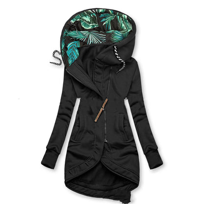 Printed Hooded Zip-Up Long Sleeve Jacket