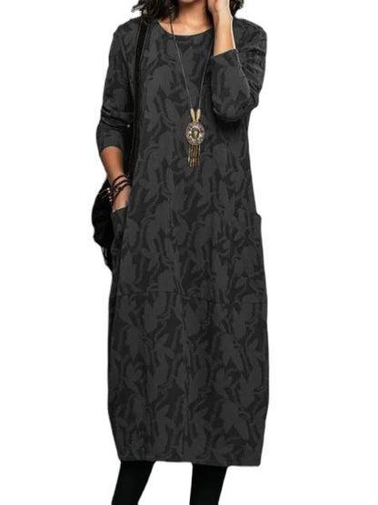Retro Crew Neck Knitted A-Line Dress
