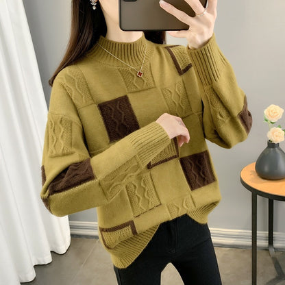Patchwork Knit Pullover Sweater