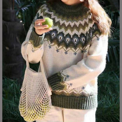Vintage Jacquard Knit Pullover Sweater