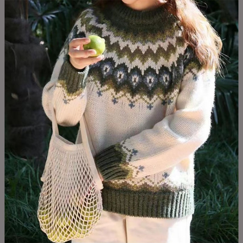 Vintage Jacquard Knit Pullover Sweater