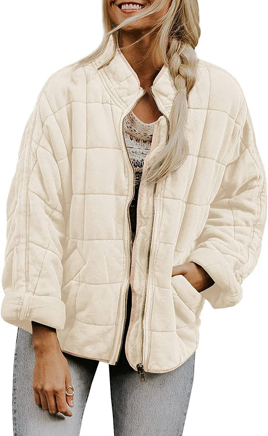 Solid Color Stand Collar Zip-Up Jacket