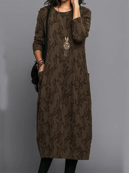 Retro Crew Neck Knitted A-Line Dress