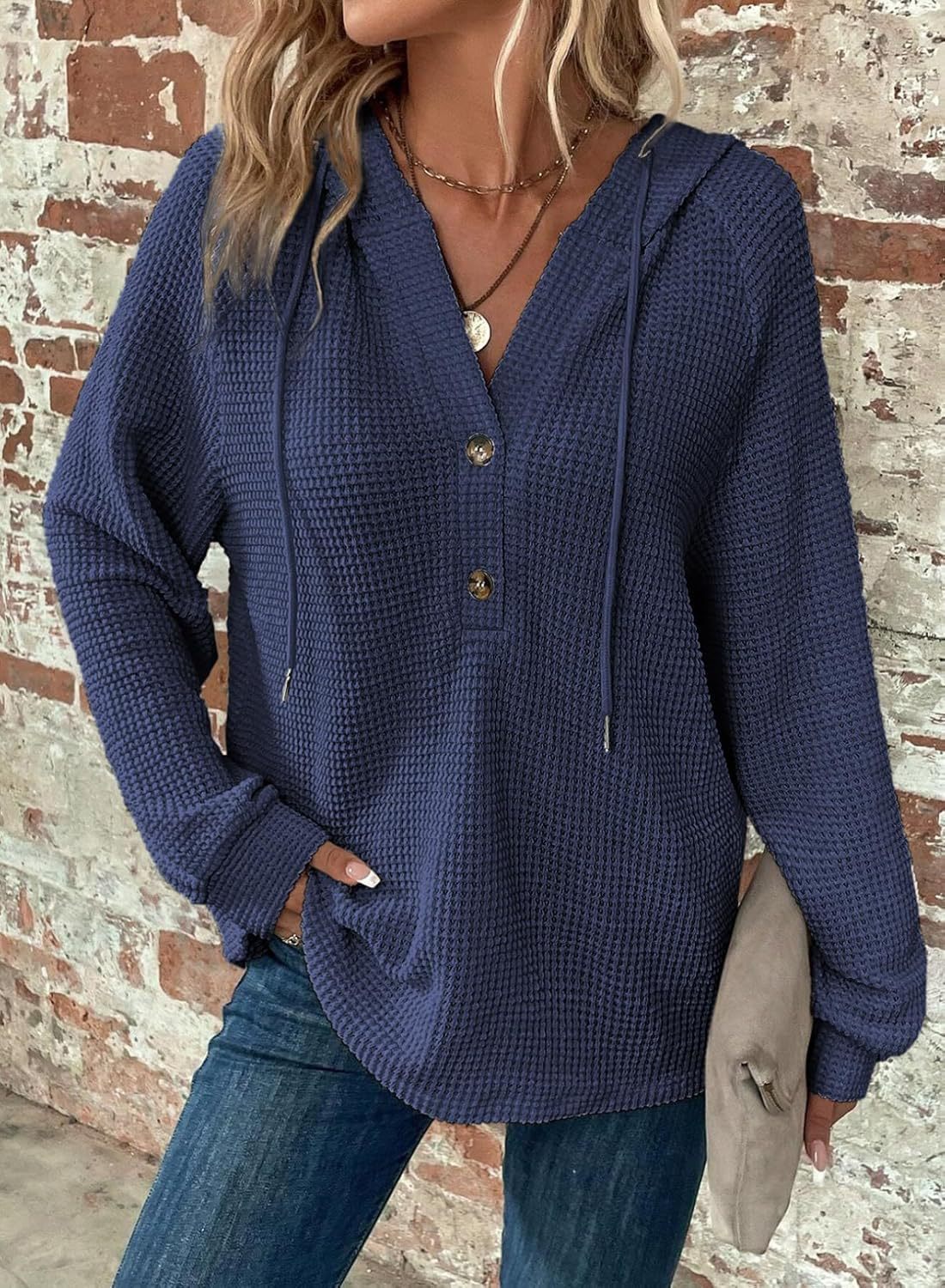 V-Neck Buttoned Casual Knit Pullover