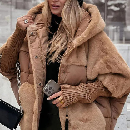 Hooded Faux Fur Patchwork Cotton Coat