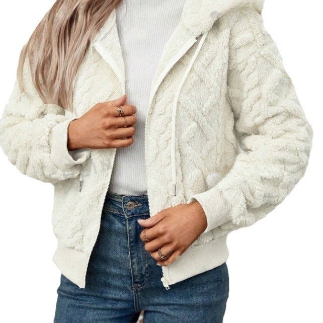 Cozy Hooded Knit Fleece Cardigan