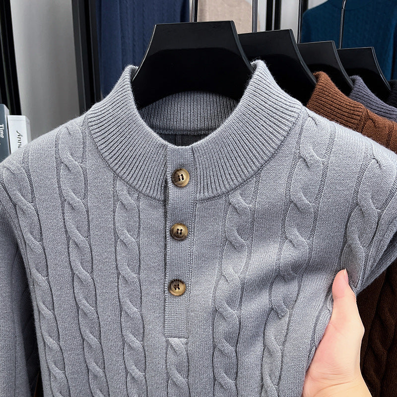 sweter z warkoczowym splotem i stójką