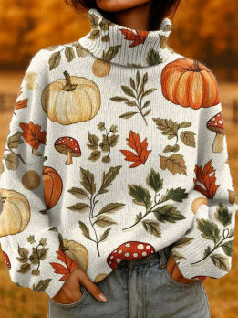 Reindeer Print Turtleneck Sweater