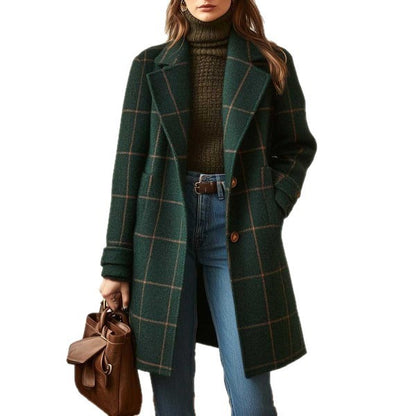 Mid-Length Plaid Lapel Coat