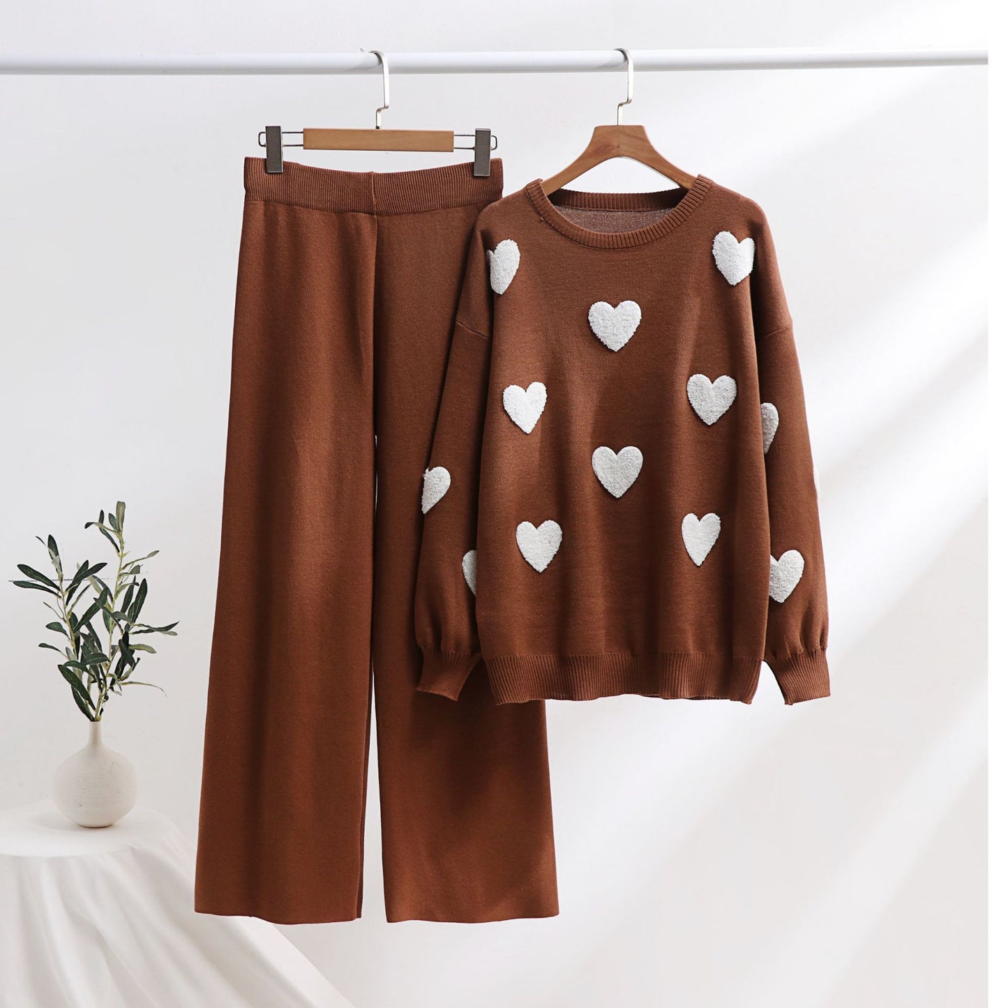 Heart Pattern Knit Two-Piece Set