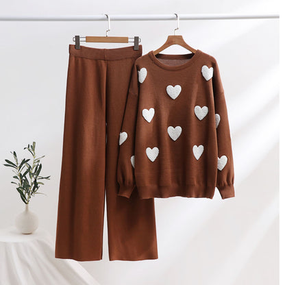 Heart Pattern Knit Two-Piece Set