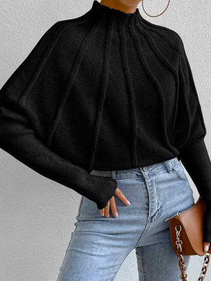 Ribbed Mock-Neck Loose Knit Sweater